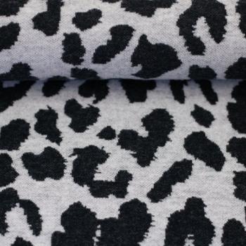 Preview: Jacquard-Jersey Ottoman Emily mit schwarzem Leo auf Naturweiß